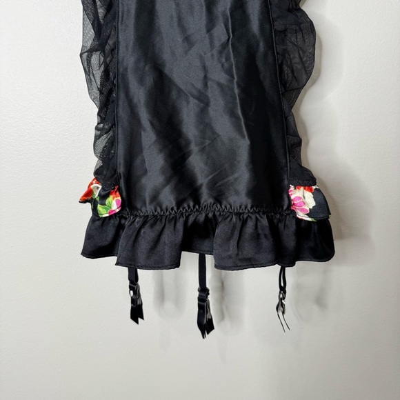 Victoria’s Secret Black & Floral Bow Lace Bustier Push Up Teddy Slip 36C - Picture 3 of 12